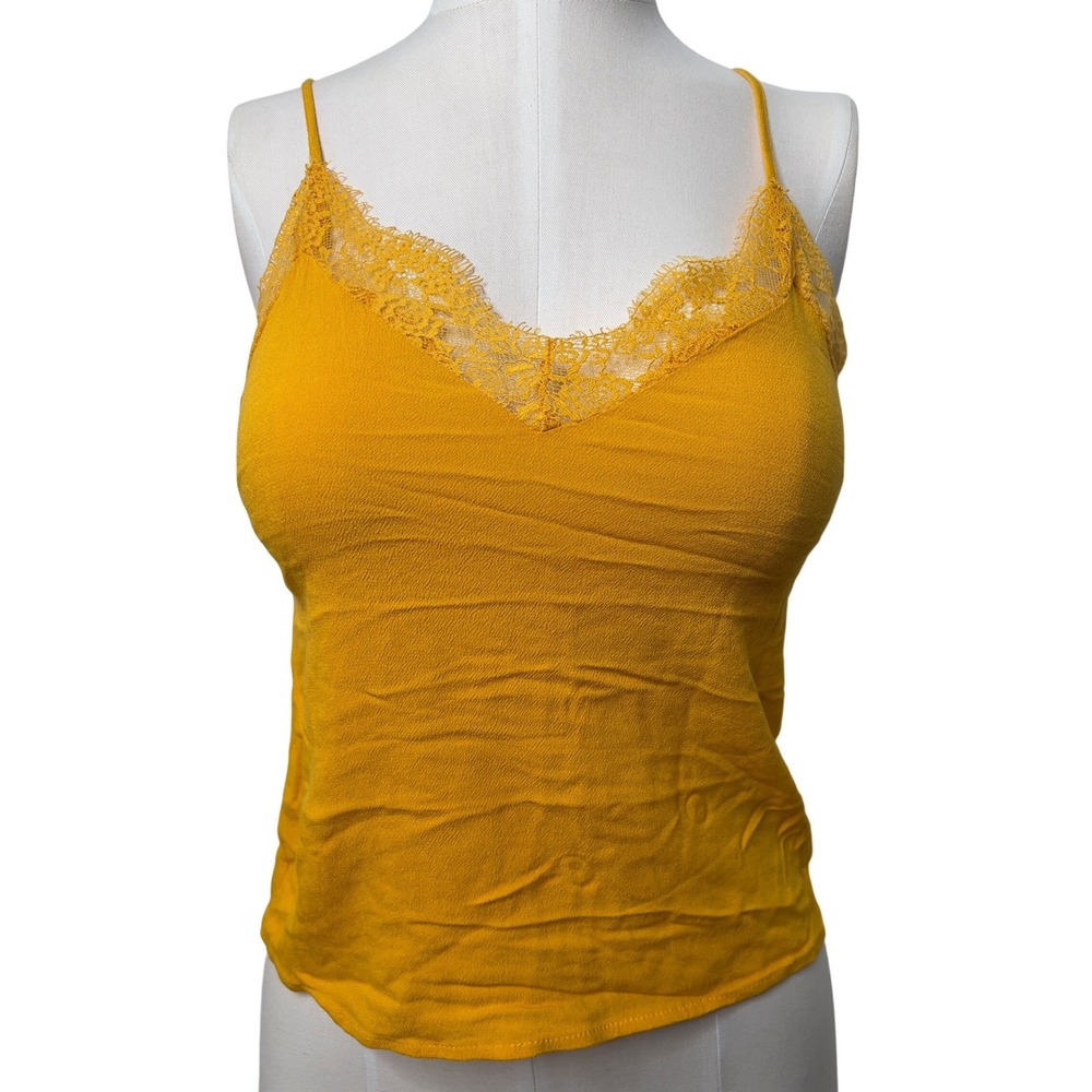 Forever 21 Mustard Yellow Lace Trim Camisole Top Small‎ Adjustable Straps
